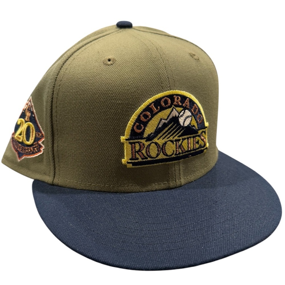 New Era 59fifty Colorado Rockies fitted 7 5/8 green navy hat 20th anniversary